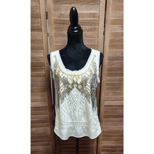 Anthropologie Meadow Rue New White Beaded Tank Top Size Medium M Cutout Blouse